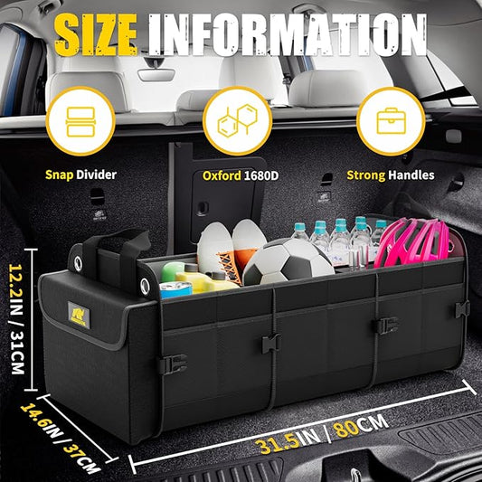 MIKKUPPA Car Trunk Organizer - 100L Large Car Organizer, 1680D Oxford Collapsible Suv Trunk Storage with 2 Adjustable Straps for Auto, Truck, Suv (Black)
