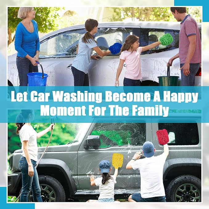 Toulite 8 Pcs Car Wash Mitt Chenille Microfiber Wash Mitt Double Sided Glove Cleaning Drying Mitts (7.48 x 10.24 Inch,Bright Colors)
