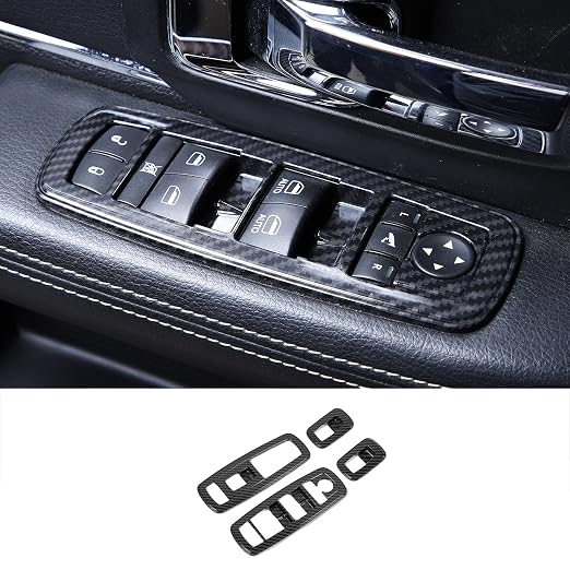 Carbon Fiber Window Lift Switch Cover Interior Button Trim Kit for Dodge RAM 2010-2017/Dodge Charger Durango 2011-2021