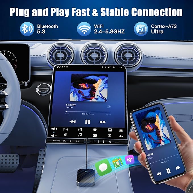 Wireless Android Auto Adapter for Android Phone – Wired to Wireless, Plug & Play Google Assistant/HD Nav, 2016+ Native Android Auto & Android 11+