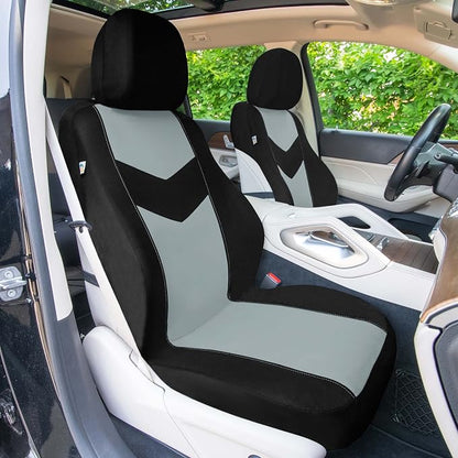 Universal Fit Chevron Flat Cloth Car Seat Covers Full Set - Gray
