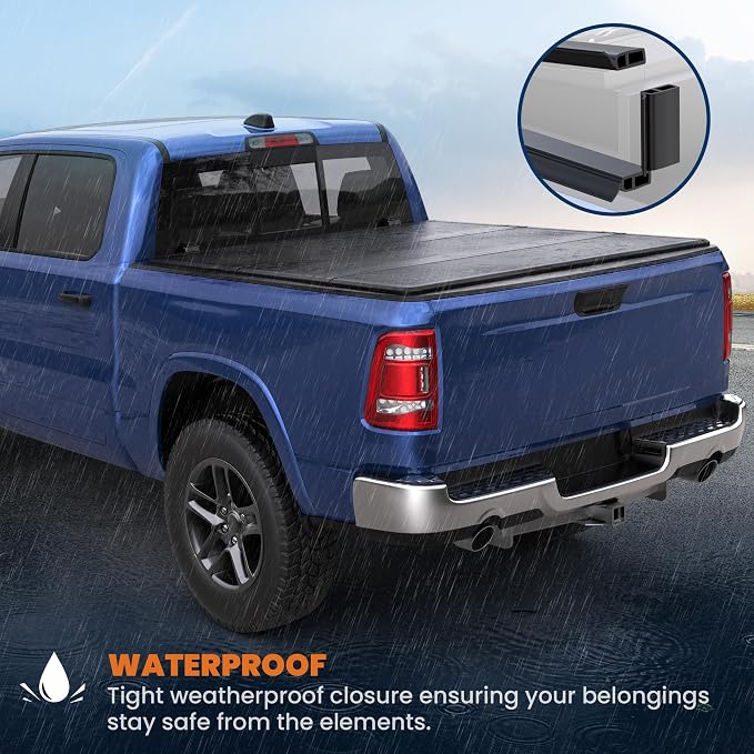 KUIPERAUTO 5.7ft Tri Hard Truck Tonneau Cover Compatible for 2009-2026 Dodge Ram 1500 Classic & New Body (w/o Ram Box)-5.7 FT Bed On Top 67.4 inch Bed Cover