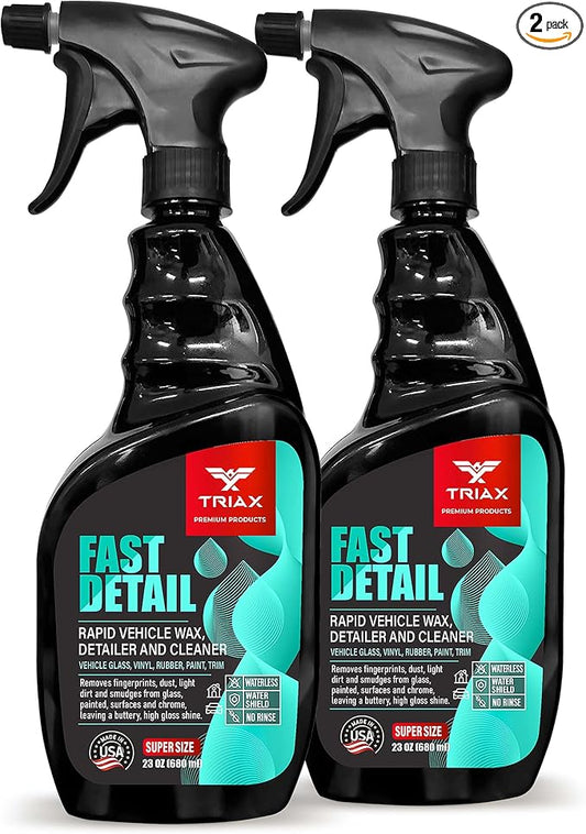 TRIAX Fast Detail Rapid Car Wax and Cleaner, High Gloss Vehicle Detailer for Paint, Glass, Chrome, Rubber, Vinyl, Rims, Plastic Trim, and Bumpers (Pack of 2-23 Ounce)
