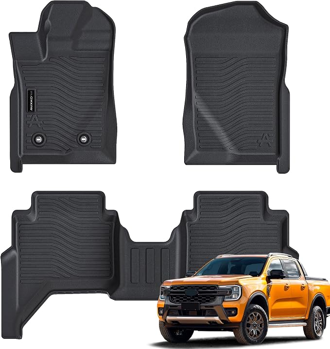 Auxko All Weather Floor Mats Fit for Ford Ranger 2026 2025 2024 TPE Rubber Liners Set Ranger Accessories All Season Guard Odorless Anti-Slip Floor Mats