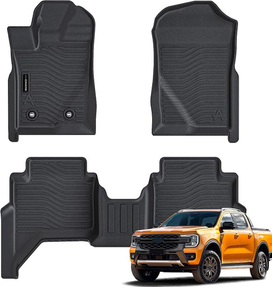 Auxko All Weather Floor Mats Fit for Ford Ranger 2026 2025 2024 TPE Rubber Liners Set Ranger Accessories All Season Guard Odorless Anti-Slip Floor Mats