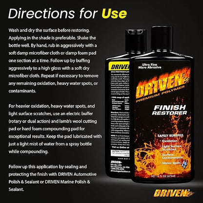 DRIVEN Finish Restorer for All Paint Types, Clear Coat, Fiberglass Gel Coat, Tire Rims & More - Safely Removes Medium to Heavy Oxidation, Water Spots, Light Surface Scratches - for Automobiles, Boats