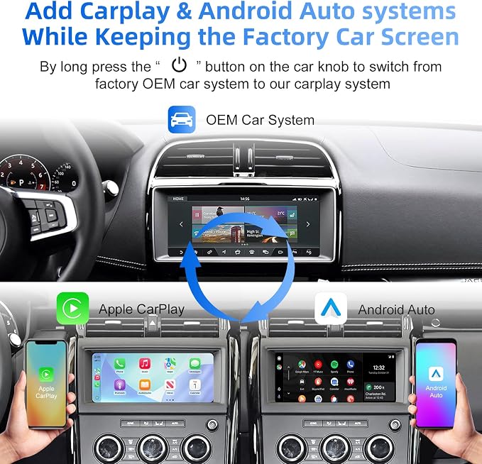 Wireless CarPlay Android Auto Adapter Decoder Retrofit Kit Fits Land Rover & Jaguar 2016-2019 with Harman Headunit 10.25" Screen, Supports Airplay/Mirror Link/Backup Camera/USB Drive/Navi