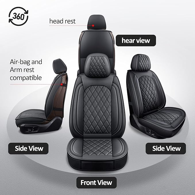 MIROZO Seat Covers Full Set,Car Seat Covers Black Car Seat Protector Waterproof Automotive Seat Covers Front and Back Fit for Most Sedan, Truck and SUV