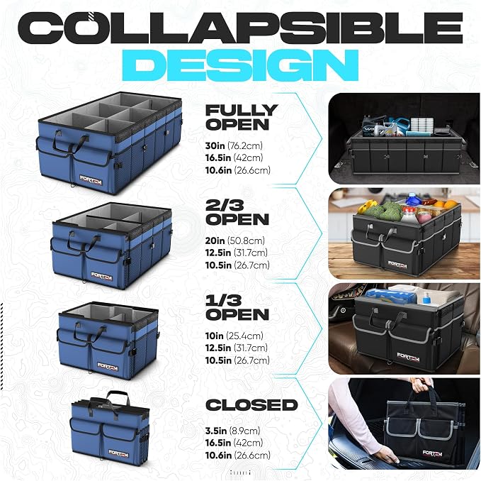 FORTEM Trunk Organizer with Cooler For SUV Car Trunk, Foldable Storage, Car Accessories for Women Men, Collapsible Bag, 600D Oxford, Non Slip Bottom, Straps, Soft Cover (105L)