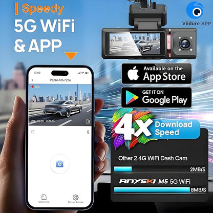 3 Channel 4K WiFi Dash Cam, 4K+1080P+1080P Front Inside and Rear, Triple Dash Camera with 32GB Card, APP Control, G-Sensor, 24 Hours Parking Mode, Loop Recording, Night Vision