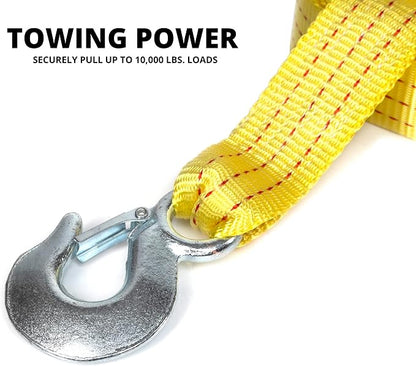 NEIKO 51005A Heavy-Duty Tow Strap with Hooks 2 Pack, 2 Inches by 20 Feet, Woven Polyester Webbing, and 10,000-Pound Capacity, HD Truck Recovery Strap and ATV Tow Strap, Tow Rope for Vehicles