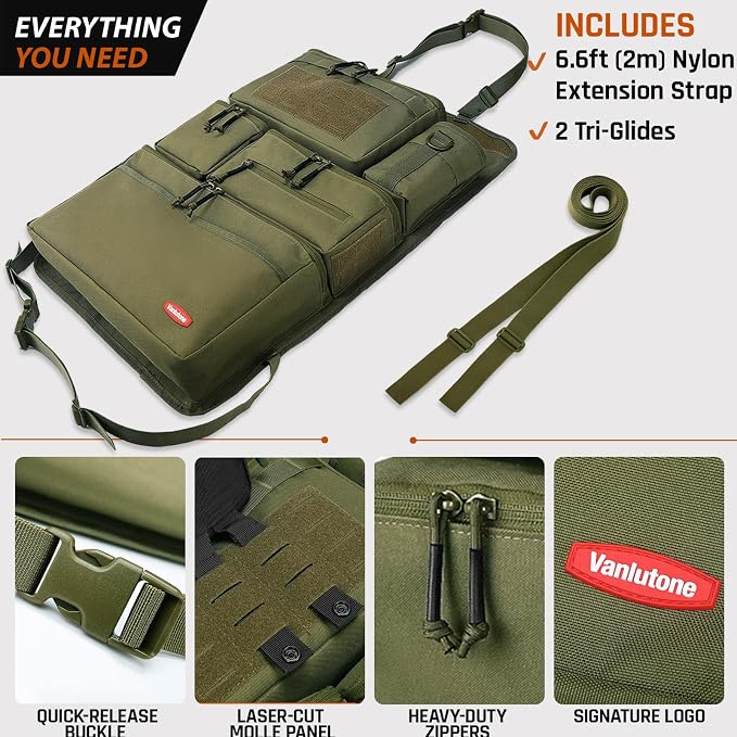 Tactical Seat Back Organizer Heavy Duty MOLLE Panel Organizer with Multiple Pockets & Hook Loop Panel for Road Trip Essentials, Universal Fit for Car SUV Truck Jeep (Army Green)