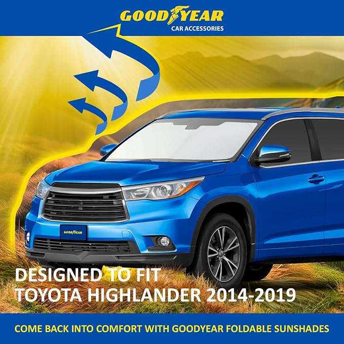 Goodyear Foldable Windshield Sunshade for Toyota Highlander 2014-2019, SUV car Accessories, Sunshade Cover, Sun Shade Car Windshield, Window Sun Blocker - GY008331