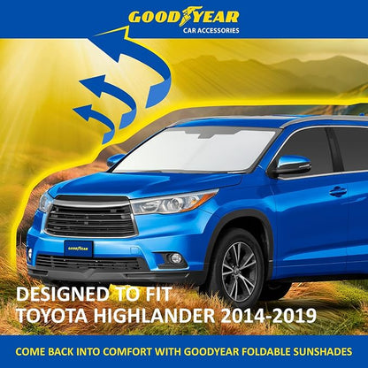 Goodyear Foldable Windshield Sunshade for Toyota Highlander 2014-2019, SUV car Accessories, Sunshade Cover, Sun Shade Car Windshield, Window Sun Blocker - GY008331