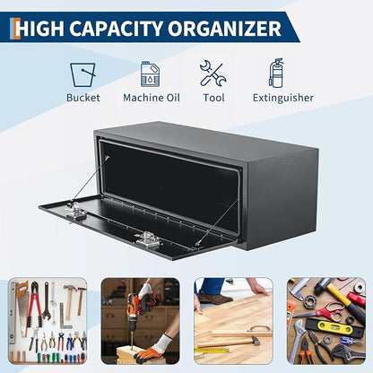 Black Steel Underbody Truck Box, Pickup Storage Box, Heavy Duty Diamond Plate Tool Box with Lock and Keys, Waterproof Trailer Storage Box (60" x 16" x 13"-Grey)