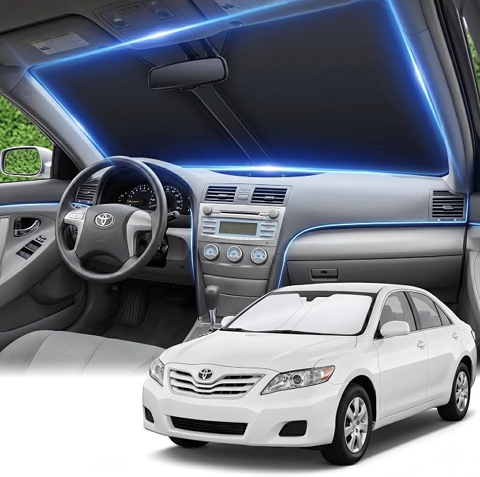 for Toyota Camry Windshield Sun Shade 2007-2011, Double Layer 240T Front Window UV Blocking Visor, Custom Fit Foldable Car Sunshade for Summer