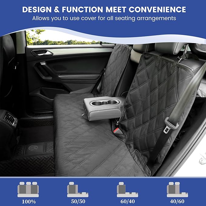 ALLANSING Back Seat Cover - 900D Oxford Waterproof Car Seat Protector, Fits Cars/SUVs/Trucks, Split Bench, Non-Slip, for Messy Kids & Drooling Dogs, Easy Clean(Black)