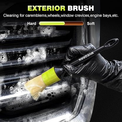 MVEQRRN 9PCS Car Detailing Brush Set, Boar Hair Detailing Brushes,Car Detailing Wheel Kit (Green) | Soft & Stiff Bristles Auto Detailing Brush,Wheel & Tire Brush,Interior & Exterior Car Brush,Car Wash Kit for Cars,Trucks,SUVs