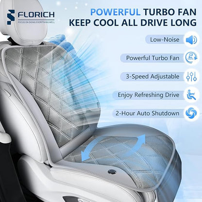 FLORICH Cooling Car Seat Cushion Front Seat Ventilated Car Seat Cover 2-Hours Auto Off Cooling Mat for Car Seats with 3-Speed Adjustable Universal Fit for 12V/24V Car SUV Truck Van for Summer, Gray