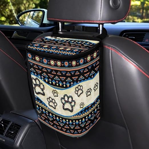 BIGCARJOB Southwest Paw Car Trash Bags Hanging Automotive Car Garbage Bin with Adjustable Straps Reusable Auto Trash Bin Garbage Bags for Front Seat Multipurpose