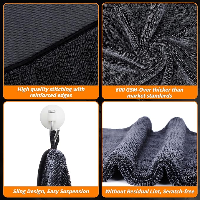 8 PCS Microfiber Towels for Cars 36x24 Inch Microfiber Cleaning Cloths Bulk Soft Car Detailng Towel Cloths 600 GSM Detailing Buffing Quick Drying Towel Polishing Waxing Auto Detailing Towel Cloth