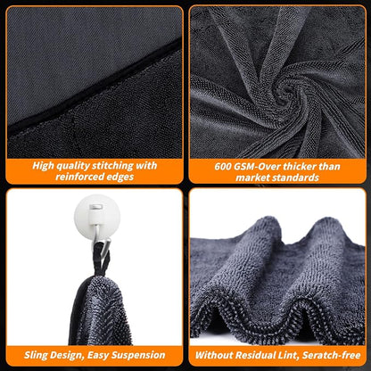 12 PCS Microfiber Towels for Cars 24x16 Inch Microfiber Cleaning Cloths Bulk Soft Car Detailng Towel Cloths 600 GSM Detailing Buffing Quick Drying Towel Polishing Waxing Auto Detailing Towel Cloth