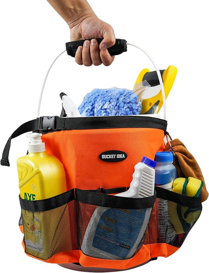 MELOTOUGH Bucket Washing Tool Organizer for a 5 Gallon Bucket Tool Organizer for Garden Tools Fit 3.5 to 5 Gallon Bucket (Orange)