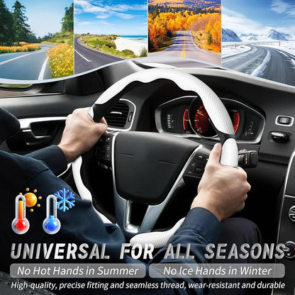 WOCOCN 3pcs Car Steering Wheel Cover,Anti-Skid Carbon Fiber Steering Wheel Protector for Men Women,Multiple Color Options,Universal for Most Car Interiors Accessories (White 3PCS)