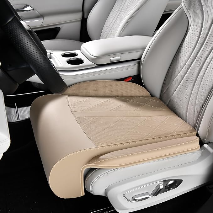 Coverado Car Seat Leg Extender Support Cushion, Leg Rest Cushion for Driver Seat, Universal Car Seat Leg Support, Leather Car Seat Cushion, Waterproof Leg Extension Pad for Long Driving (Update,Beige)