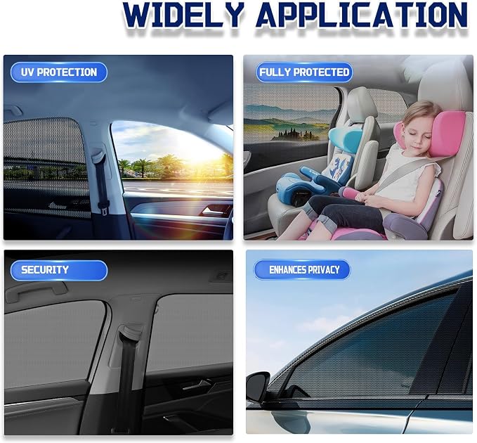 Car Front Window Shades, OUTTDID 2 Pack Side Window Sun Shades,Stretchy Mosquito Net Cover Fit Cars SUVs - Up to 31.5”x49.6”