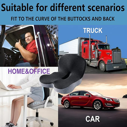 SAMLOO Seat Cushion Memory Foam Pads for Truck Driver Office Chair Cushion Home Chair Cushion Car Non Slip Pad Sitting Ergonomic Cushions for Office Workers Car Drivers (Dark Grey)