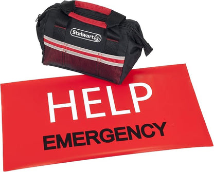 Roadside Emergency Car Kit - 55-Piece Set Includes Jumper Cables, Tire Repair Supplies, First Aid Kit, Flashlight, and Travel Bag by Stalwart (Red)