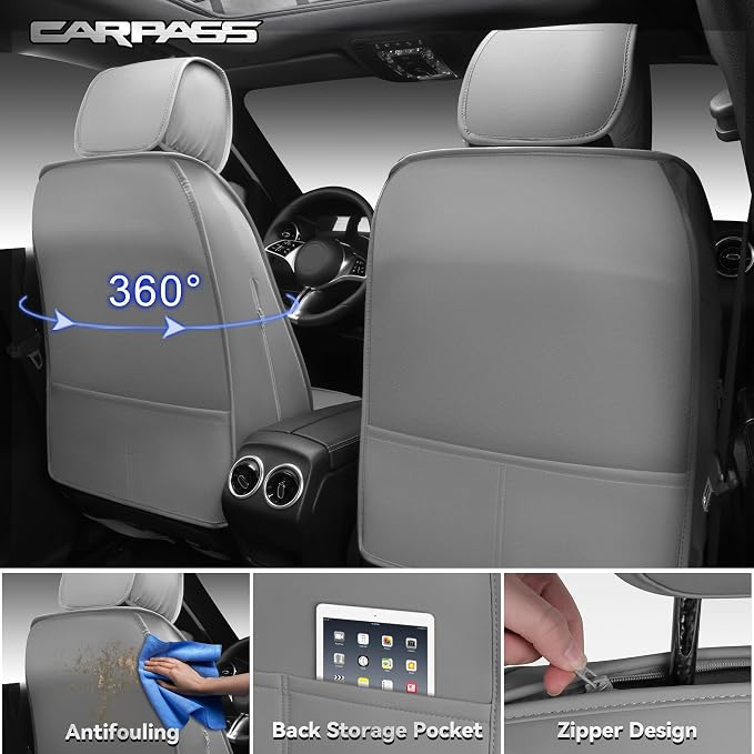 CAR PASS Nappa Leather Car Seat Covers Front Seats, Luxury Seat Protector for Cars, Waterproof Anti-Slip Seat Cushion Airbag Compatible Universal for Sedan SUV Pick-up Truck Automotive Vehicle, Gray