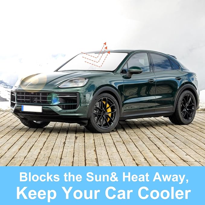 TINGLU Sun Shade for Porsche Cayenne 2019-2024 2025 Accessories Windshield Sun Shade Window Shade UV Rays Protection Sun Visor Cover with Steering Wheel Sunshade Storage Bag