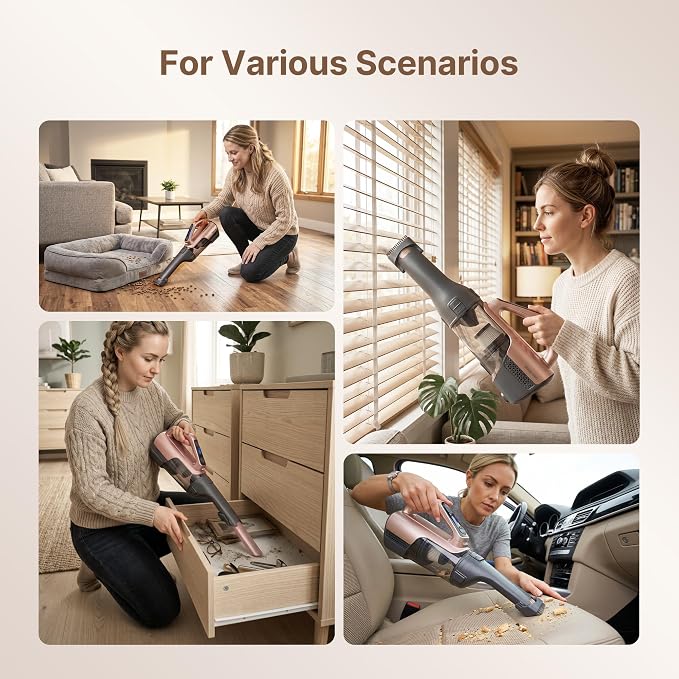 Shop-Vac S3 20V Handheld Vacuum Cordless, Rotatable Nozzle, Dual-Speed Powerful Portable Car Vacuum Rechargeable, Wall-Mounted Lightweight Hand Vacuum for Home & Car, LED, HEPA Filter, Champagne Gold