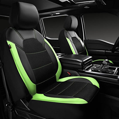 CAR PASS Leather Car Seat Covers Front Seats only, with Air Mesh Front Seat Covers Breathable, Cool Automotive Seat Covers 2 Pack, Universal Fit Most Cars,SUV,Truck,Van Airbag Compatible(Black Green)