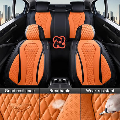 Coverado Car Seat Covers, Seat Covers Front Seats,Orange Car Seat Cover, Waterproof Car Seat Covers, Car Seat Cushion, Front Leather Seat Protector Fit for Most Cars