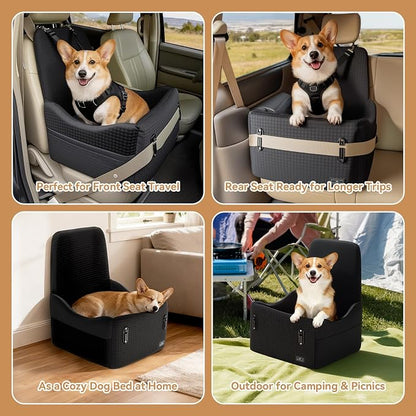 PETSFIT Dog Booster Car Seat for Small/Medium Dogs Up to 35 lbs – Patented Safety System, 5" Memory Foam Pet Car Seat, Fully Detachable and Washable Cover, Front/Back Seat Travel Booster (Black)