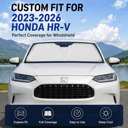 Custom Fit Windshield Sun Shade for Honda HRV HR-V 2023-2026 | Custom Fit Windshield Cover, Blocks UV Rays, Double-Layer Heat Shield, Durable Frame, Easy Fold & Storage