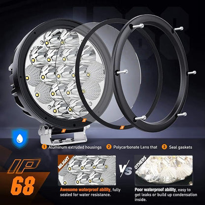 Nilight 2PCS 7Inch 85W LED Driving Light 10200LM IP68 Spot Flood Combo Round Built-in EMC Offroad Lights with 14AWG DT Connector Wiring Harness Kit for Truck ATV UTV SUV