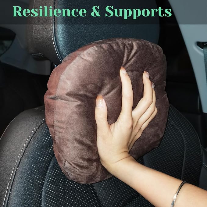 1 Pack Universal Car Headrest & Neck Support Pillow Soft Auto Seat Headrest Neck Rest Cushion for Driving with Adjustable Strap, Memory Cotton and Removable Cover, Ergonomic Design Brown