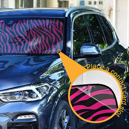 Zebra Hot Pink Black Windshield Sun Shade for Car Auto SUV Truck Foldable Front Window Sunshade Sun Visor Protector Block UV Rays Reflect Heat, 55" x 28"