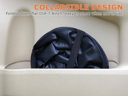 Ginsco 2 Gallons New Leakproof Car Trash Can, Compact Trash Can Pop-up Collapsible Hanging Car Trash Bin with Hook and Loop, Waterproof PEVA Liner Open-Top Garbage Can for Cars Home Office
