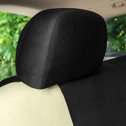 Universal Fit Chevron Flat Cloth Car Seat Covers Full Set - Beige