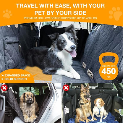 Dog Car Seat Cover for Back Seat, Hard Bottom Back Seat Extender for Dogs, Waterproof Car Hammock, Backseat Bed and Car Seat Protector, Nonslip Fit for Cars, SUVs, Trucks, 52 x 25 in, Black