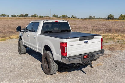 Rough Country Hard Tri-Fold Truck Bed Tonneau Cover for Ford F-250 & F-350 Super Duty (2017-2026) - Aluminum Flip-Up Bed Cover, Fits 6'10 (81.9") Bed