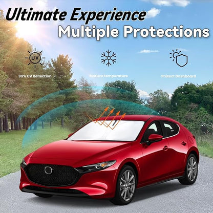 Windshield Sun Shade for 2019-2025 2026 Mazda 3 Mazda3, Car Front Window Sunshade with 240T Sun Visor Protector Blocks UV Rays Heat Sun Shield Accessories