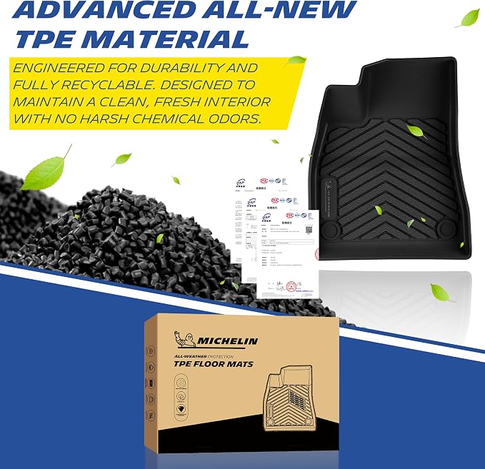 Michelin Vehicle Mat, All-Weather TPE Custom Fit Liner for Tesla Model 3 Floor Mats 2024-2027 (3 Piece), Premier B
