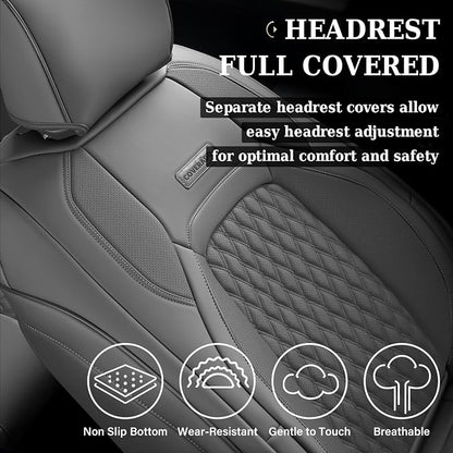 Coverado Ram Car Seat Covers Fullset, Leather Gray Car Seat Covers for Dodge RAM 1500 Compatible with 2010-2023 2500 3500 Crew/Mega Cab