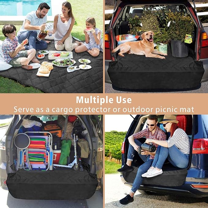 F-color SUV Cargo Liner for Dogs, Upgraded Extra Large Water Resistant Pet Cargo Cover Dog Seat Cover Mat for SUVs with with Bumper Flap for Full-Size SUVs Vans, Black